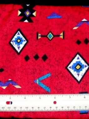 BLUE BLACK & YELLOW on RED Cotton Quilt Fabric 45" wide x 2 1/4 yards long